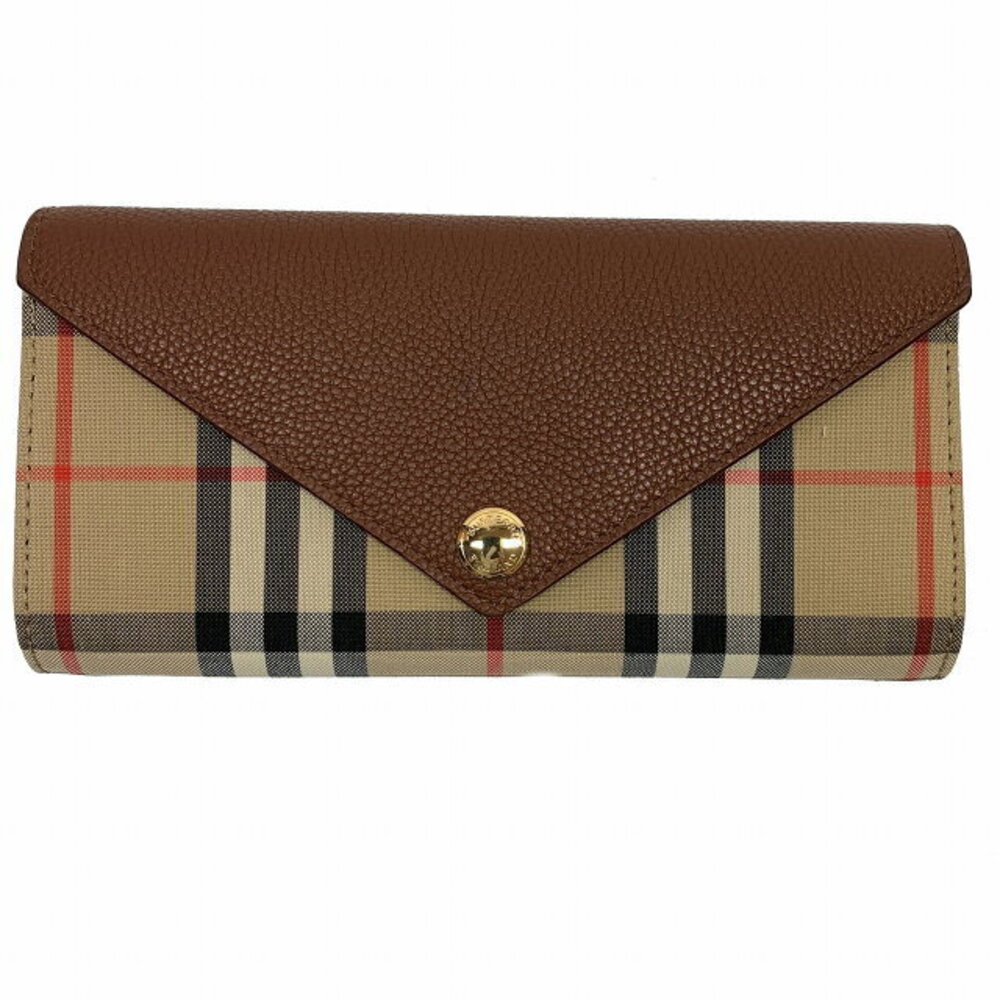 Burberry Check Leather Continental Wallet Bifold Long Brown